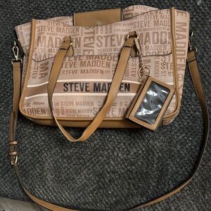 Steve Madden Tan and Brown Logo  Briefcase/ carryon bag ( includes new wallet )!